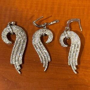 Silver Feather Crystal Earrings
